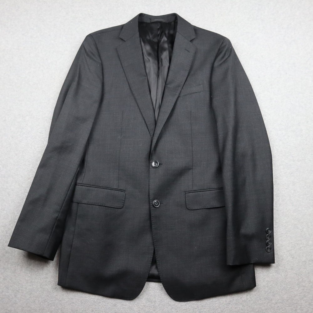 Calvin Klein Blazer Mens 40L Long Wool Charcoal Gray Two Button Suit Jacket Coat